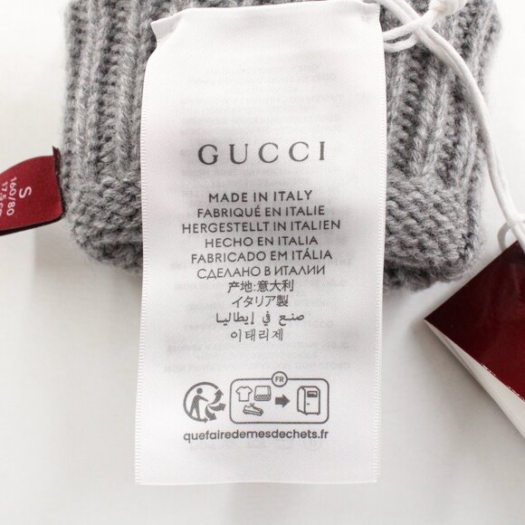NWT Gucci Wool Cashmere Gloves with Double G Patch in Light Grey/Gold (S) - Picture 7 of 12